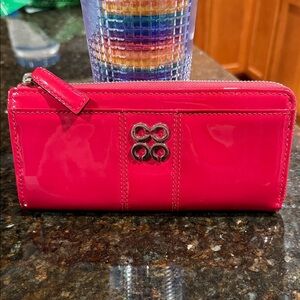 Coach Patent Pink Magenta Zip Wallet with Silver Logo